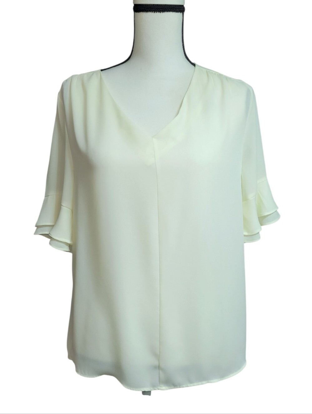 Zac & Rachel Ivory Ruffle Sleeve V-Neck Blouse